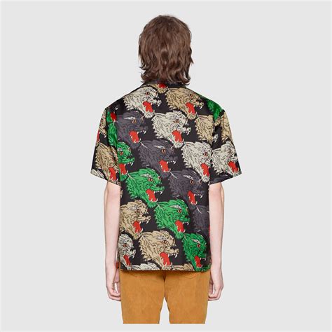 gucci panther face bowling shirt|white gucci shirts for men.